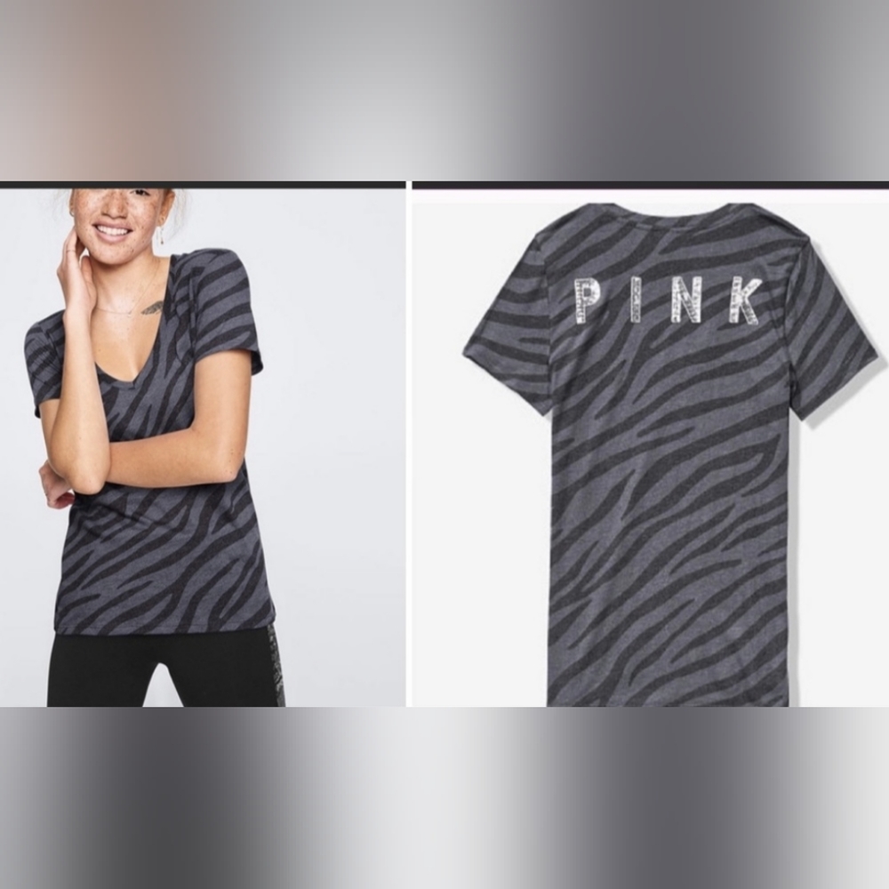 VS PINK Zebra Silver Bling Sequin V Neck Top. - Picture 2 of 6